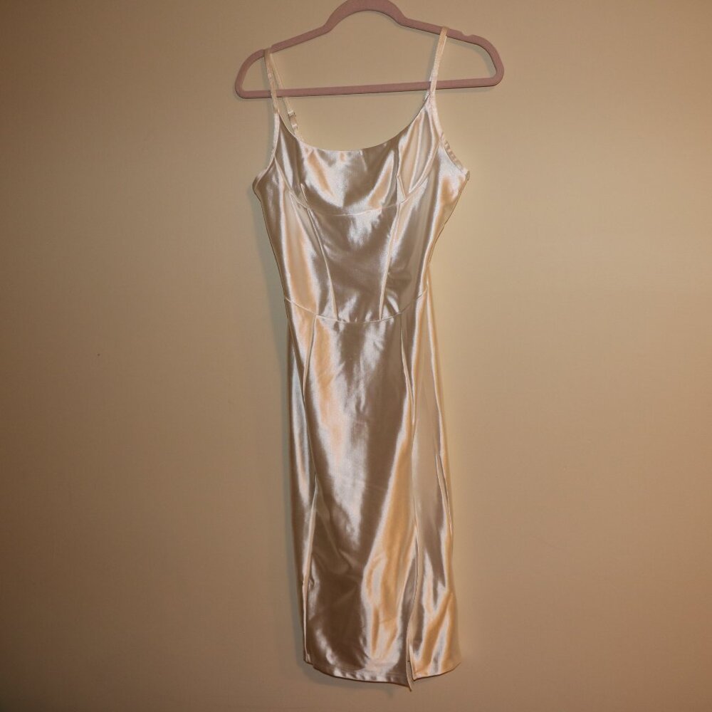 WHITE SATIN STRAP DRESS